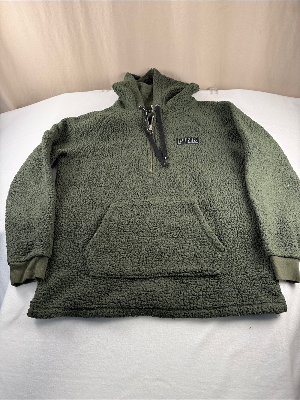 Pink Dark Green Fleece Pullover Hoodie - 295